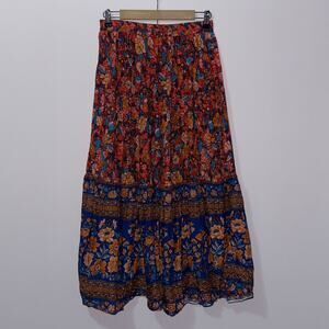 Frille Rose Boho vintage Floral Tiered Maxi Skirt women’s Size Medium